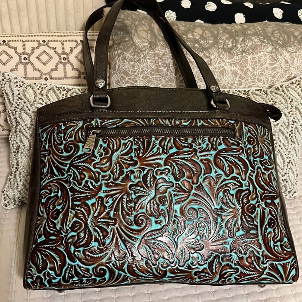 Patricia Nash Turquoise Tooled Tote Large leather